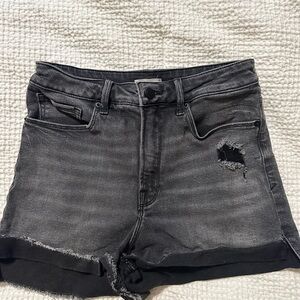 Good American Black Distressed Jean Shorts